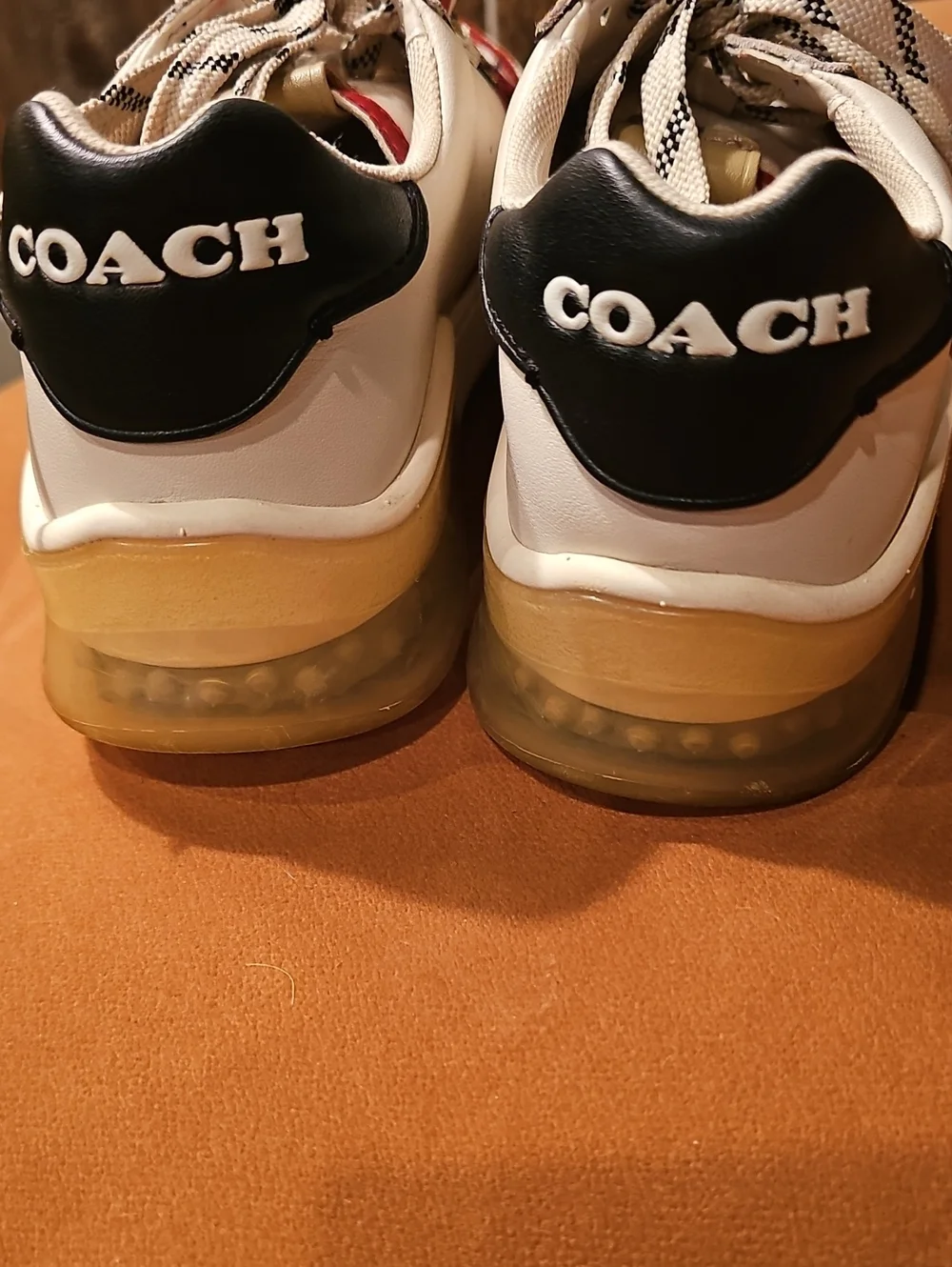 Coach White Sneakers with Red & Tiger-Print Accents